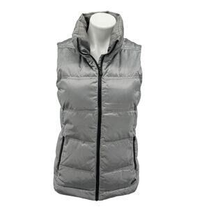 Athleta Down Silver Puffer Vest Women's SZ S Jacket Metallic Zip Athletic Sporty